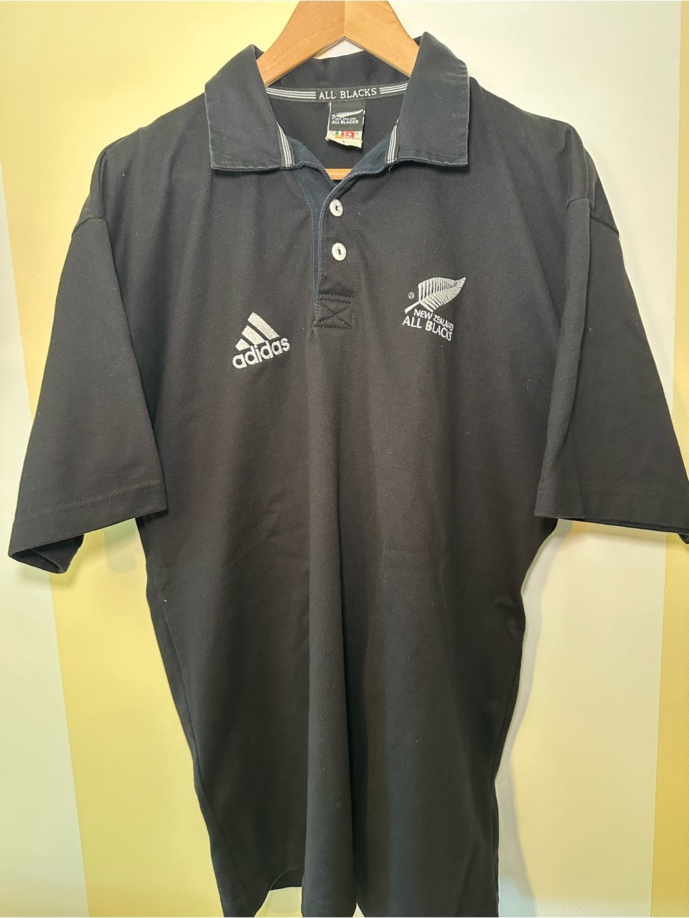 Adidas All Blacks Black Rugby Polo Shirt Men’s Size Large